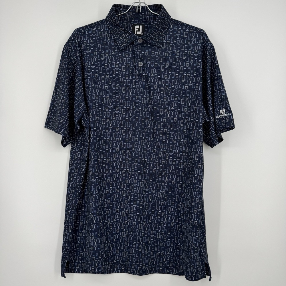 FootJoy Shirt Mens M Blue Cocktails AOP‎ Print Stretch Performance Golf Polo